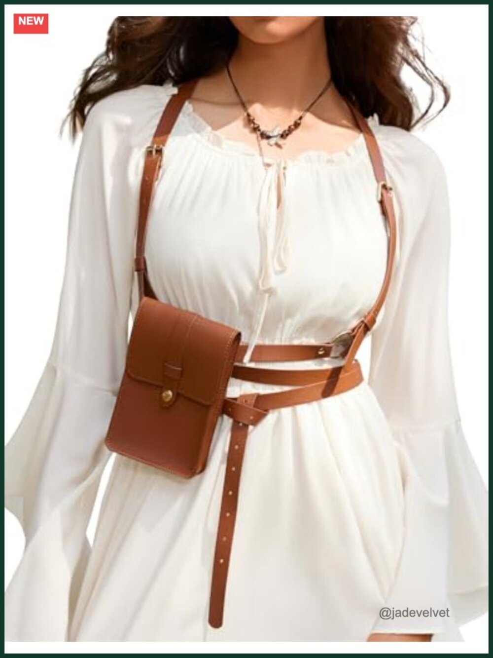 Renaissance Faux Leather Body Harness Belt with Detachable Pouch